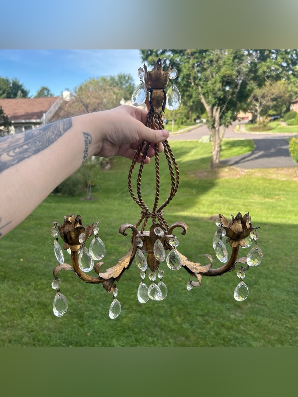 Vintage Hollywood regency Italian candle sconce with crystals